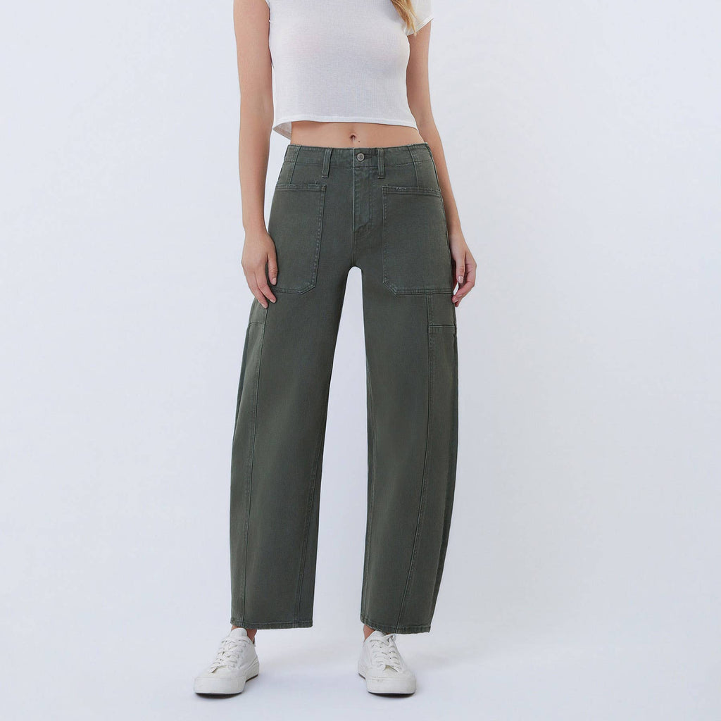 Grüne Barrel Leg Jeans