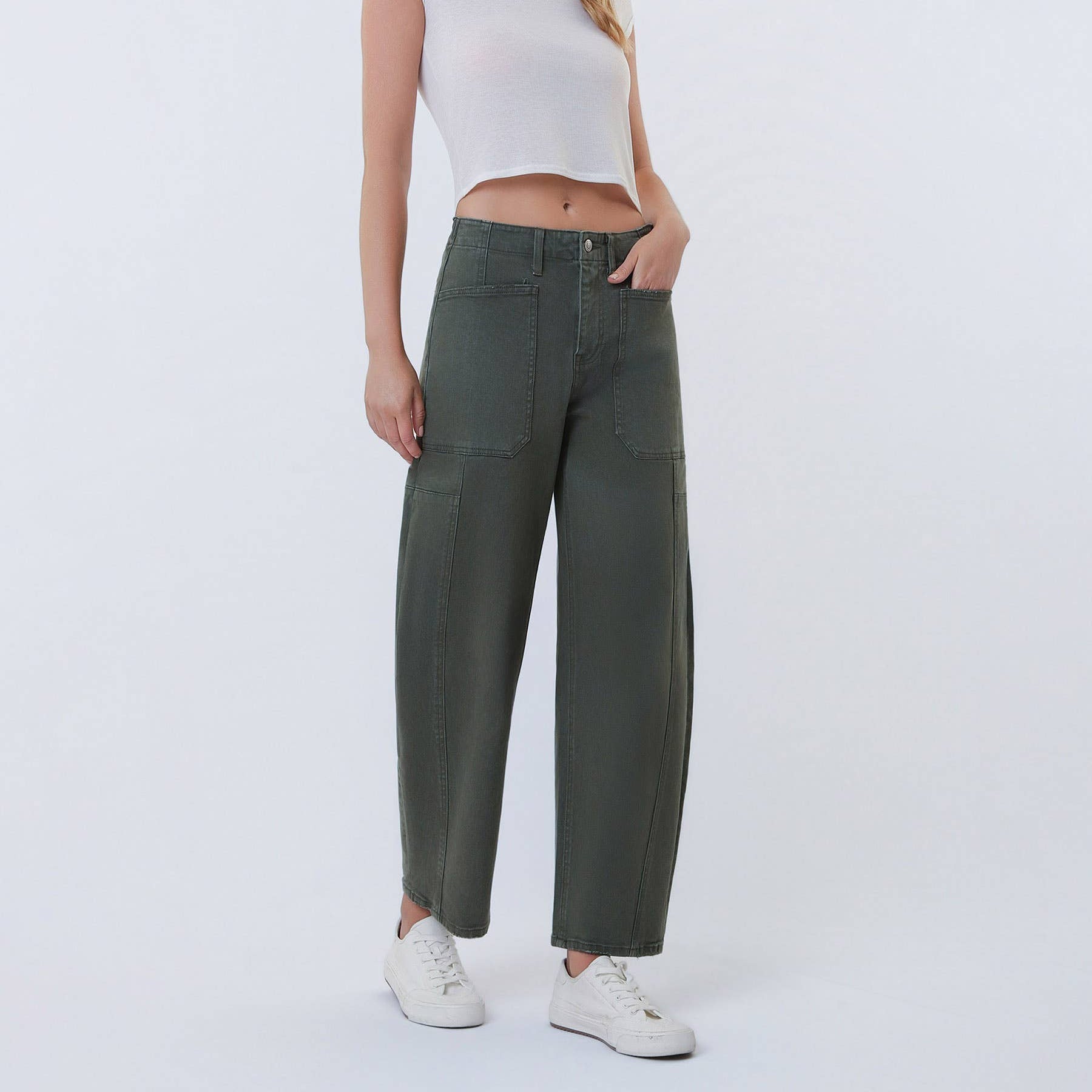 Grüne Barrel Leg Jeans
