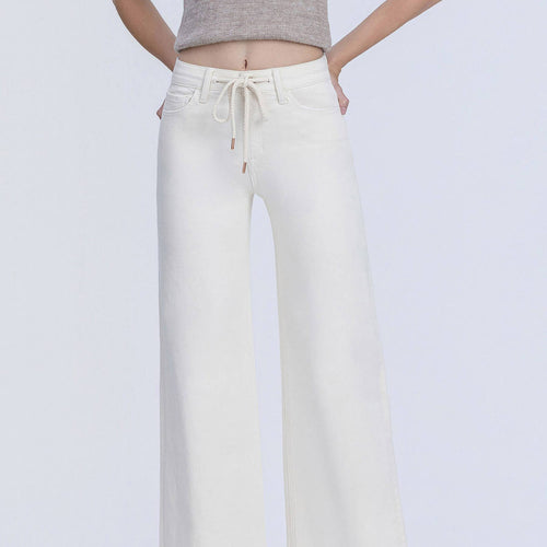 Hochgeschnittene Wide Leg Jeans In Naturtönen Mit Kordelzug