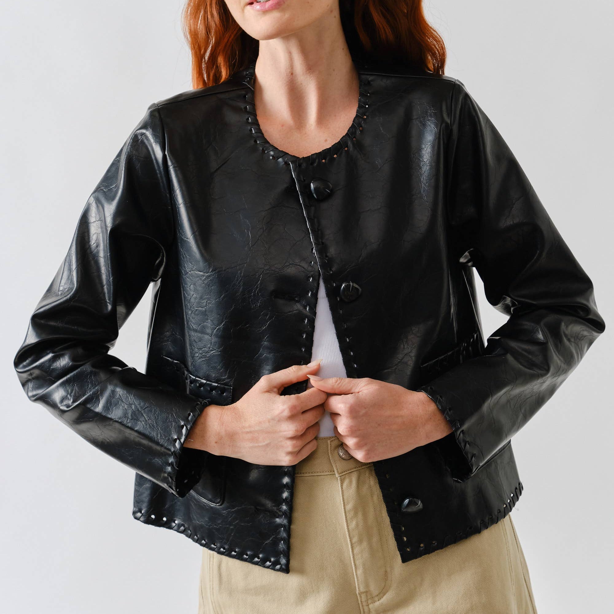 Kunstlederjacke Mit Peitschenstichnaht