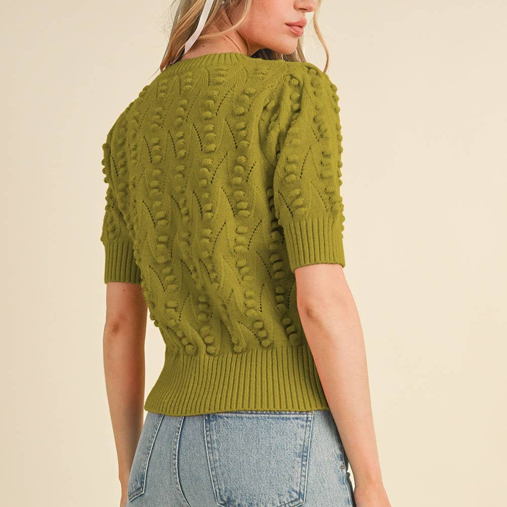 Kurzärmeliger Popcorn Pullover in Kiwi